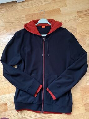Hugo Boss BOSS Zip Up Hoodie Navy Red/Orange XL Full Zip Sweatshirt